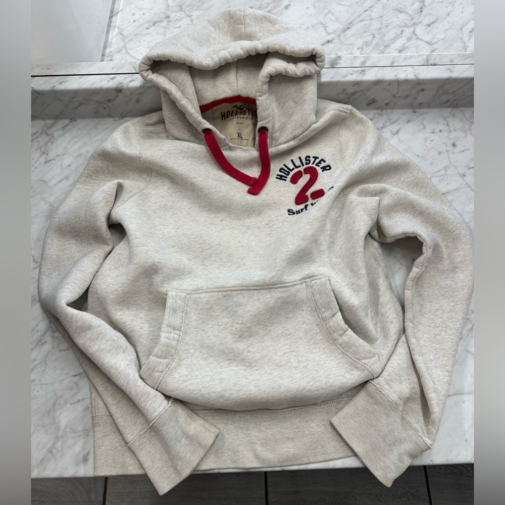Hollister Men’s Hoodie - Beige/Red - Size XL